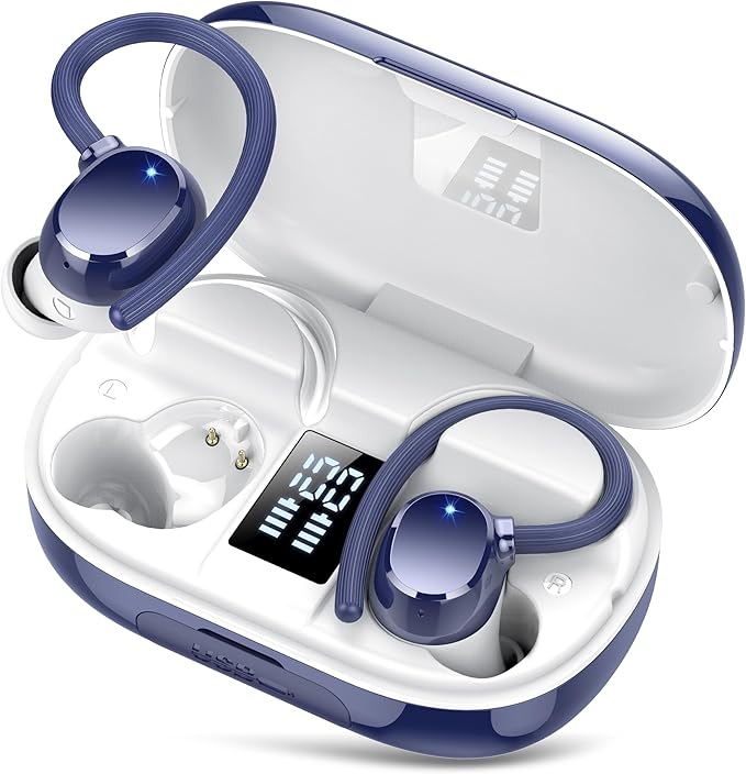 hadbleng Ear Buds Wireless Earbuds Bluetooth Headphones with 128H Playtime LED Digital Display Charging Case, Over-Ear Hook with Mic, Stereo Sound, IPX7 Waterproof Earphones for Workout/Running