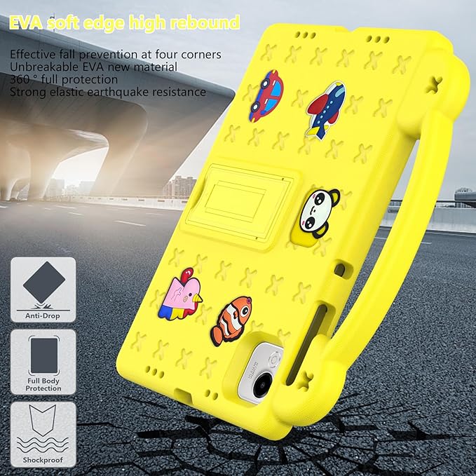 AKABEILA Compatible with Honor Pad X9a 2025 11.5 inch Tablet Case, Kids Friendly Universal Lightweight Shockproof Protective Case with Shoulder Strap & Stand Handle Yellow