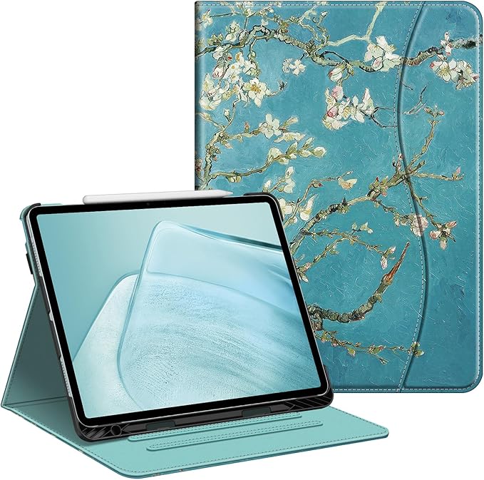 Fintie Folio Case for iPad Air 13-inch M4/M3/M2 (2026/2025/2024), Multi-Angle Viewing Protective Stand Cover with Pencil Holder & Pocket, Auto Sleep/Wake, Blossom