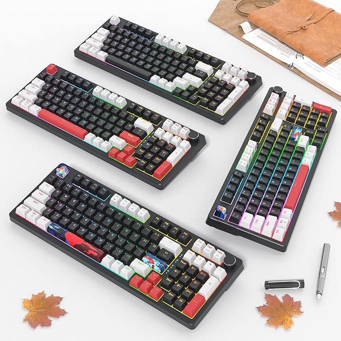 Wired Creamy Gaming Keyboard with Number Pad, 96% Hot-swappable Mechanical Keyboard, Full Layout Custom Keyboard Gasket Mounted with Red Switch Knob Control(Black)