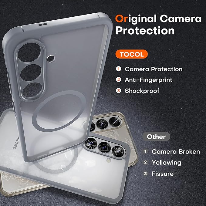 TOCOL Magnetic for Samsung Galaxy S25 Case, Upgraded Full Camera Protection, Compatible with Magsafe, Drop Protection Slime Clear Back Cover for Samsung Galaxy S25 6.2-Inch (Gray)