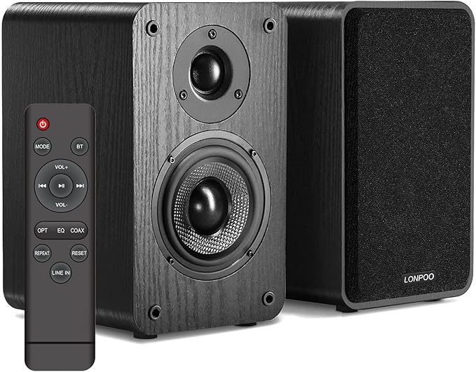 LONPOO Powered Bookshelf Speakers - Wireless 100W RMS Bluetooth with eARC - Powerful Home Music System - Home Theater Systems, Studio Monitors