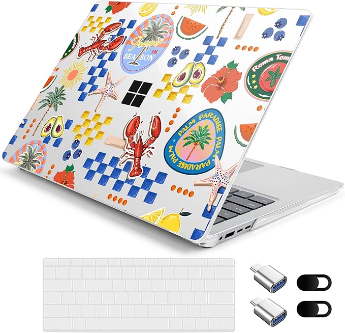 Hard Case for 15-inch Microsoft Surface Laptop Copilot+ PC 2024 (7th Ed) Fashionable Lightweight Floral Design Clear Laptop Shell, with TPU Keyboard Cover & OTG Adapters, Fruits