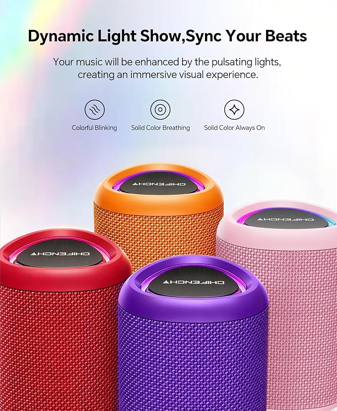 Portable Bluetooth Speaker Beach Essentials: Powerful Crystal Clear Sound/Dynamic Light/IPX5 Waterproof/All Day Playtime/Wireless BT 5.3/TWS Paring, Dad Gifts, Outdoor|Travel|Camping|Pool Accessories