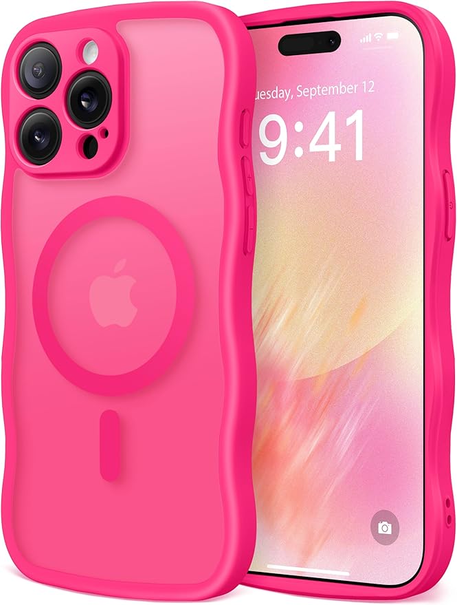 CAPRARO Cute for iPhone 13 Pro Case, Compatible with MagSafe, [Curly Wave Edge] [Full Camera Protection] [14 FT Drop Protection] Magnetic Phone Case for 13 Pro 6.1 Inch, Hot Pink
