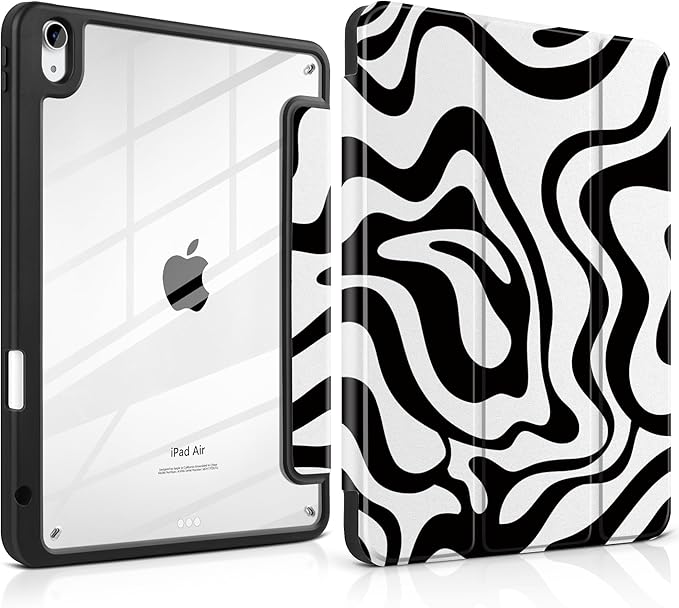 Case for iPad Air 11 inch M4 2026 M3 2025 M2 2024 Release with Pencil Holder - Aesthetic Cute Preppy Design Trifold Cover with Soft TPU Bumper Clear Back Auto Sleep/Wake for Girls Women, Waves