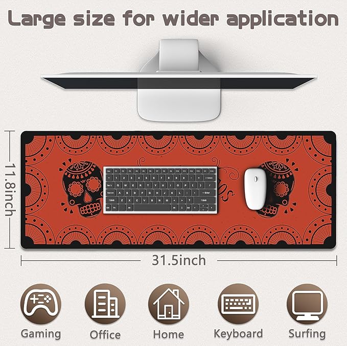 Gaming Mouse Pad - (31.5"×11.8") Skull Large Mouse Pads for Desk - Desk Mat for Keyboard and Mouse with Non-Slip Base, Desks Pad Matfor Game/Office & Home