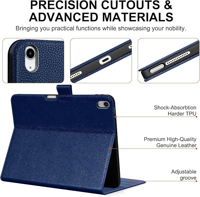 Genuine Leather Case for iPad Air 13 inch M4 2026/M3 2025/M2 2024, with Pencil Holder and Adjustable Stand, Magnetic Closure, Auto Wake/Sleep Cover | Blue