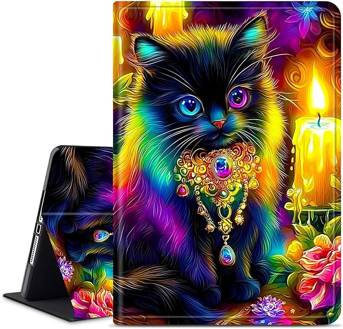 for Amazon Kindle Fire HD 8 & HD 8 Plus(12th/10th Generation, 2024/2022/2020 Release) 8" Tablet Case, Slim Kickstand Stand Leather Smart Cover with Auto Wake/Sleep, Candle Black Cat