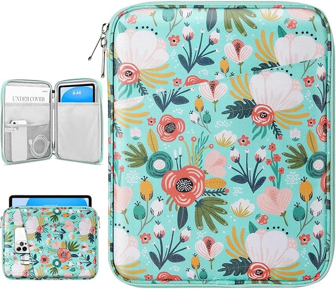 Dadanism 9-11" Tablet Sleeve Bag Carrying Case for iPad (A16) 11th Gen 11", iPad 10th Gen 10.9" Air 5/4, iPad Air M4/Pro 11", iPad 9/8/7th, Galaxy Tab A11+ Plus 11", Remarkable 2 10.3",Grass + Flower