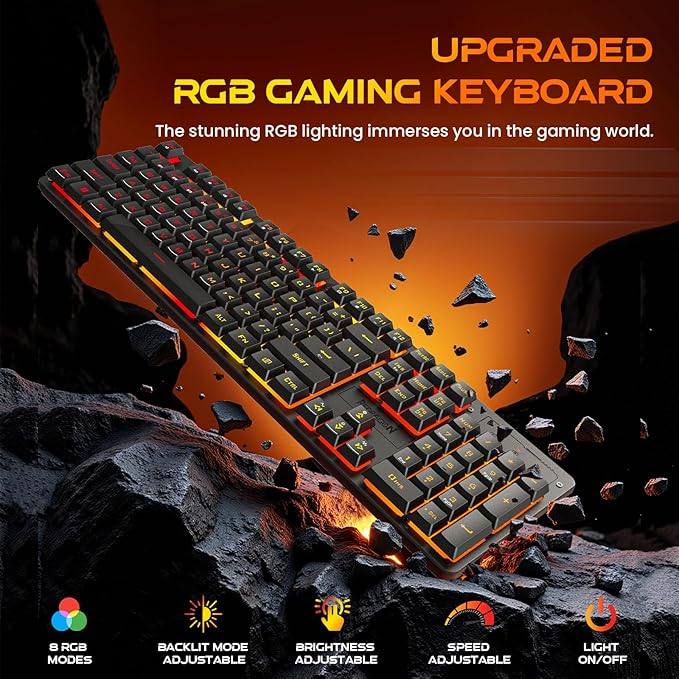 Redragon K521KS Wireless Gaming Keyboard, Tri-Mode BT/2.4G/USB-C RGB Mechanical Feeling Keyboard with Multimedia Keys, 4000mAh Battery, Anti-Ghosting, Compatible with PC - Upgrade