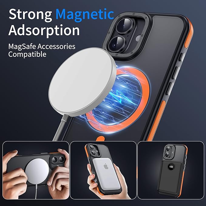 Strong Magnetic for iPhone 17 case [10Ft Military-Grade Protection] Compatible with fit MagSafe Shockproof Slim Thin Cover case for iPhone 17 6.3 inch, Orange Bumper