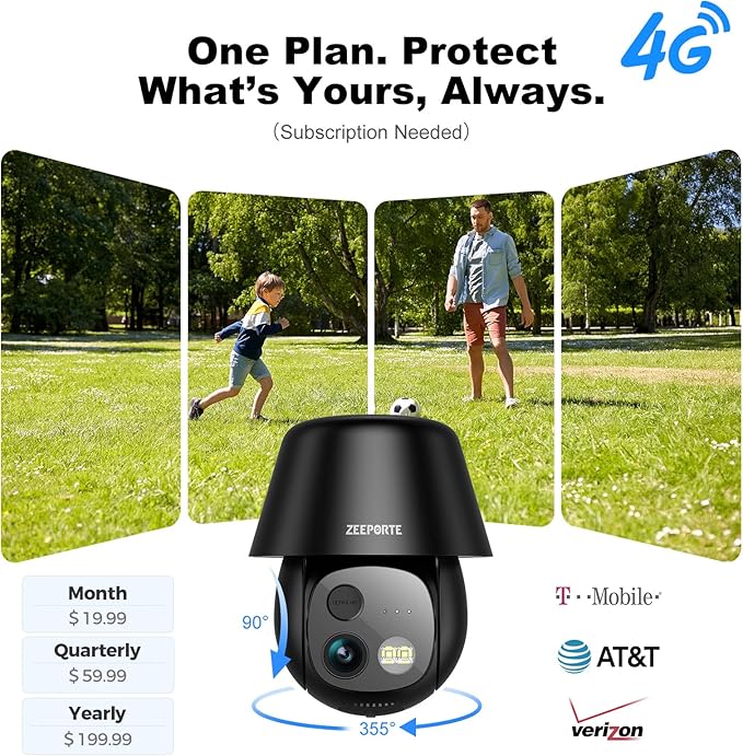 4G LTE Cellular Solar Security Cameras Wireless Outdoor, No WiFi Ultra Solar Panel Camera, 24/7 Recording, 2K Color Night Vision, 360°Pan Tilt, 2-Way Audio, AI Motion Detection, Built in SIM Card