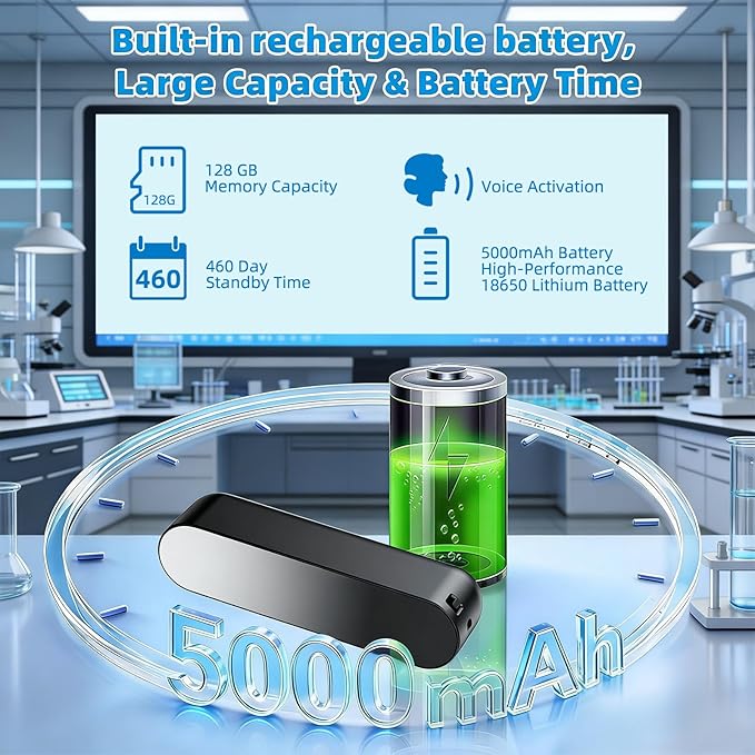 Voice Recorder 5000mAh 128GB AI Intelligent Triple Noise Reduction, Long Battery Life 40 Days, Voice Activated, Magnetic Digital Audio Recorder for Meetings, Interviews, Lectures, Classroom