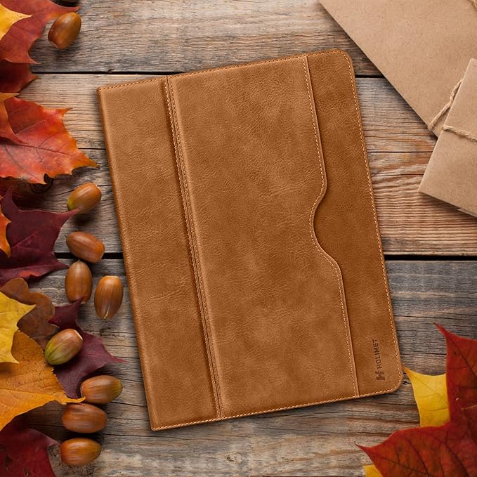 H HOLIMET Case for iPad Pro 11 inch M5 2025/M4 2024 with Pencil Holder Supports Pencil Pro and Pencil Auto Sleep/Wake Function Vegan Leather Smart Stand Cover (Brown)