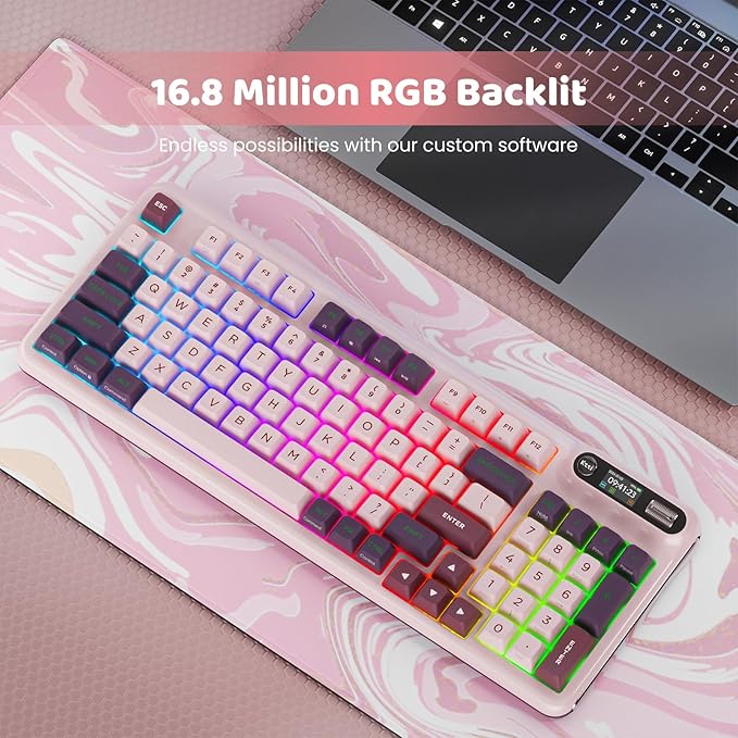 KZZI Z98 Wireless Mechanical Keyboard, Smart Display & Knob, BT5.0/2.4GHz/USB-C, Hot Swappable Custom Keyboard, Pre-lubed Linear Switches, Gasket Mount, RGB Creamy Gaming Keyboard