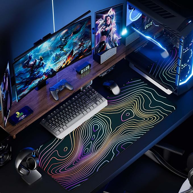 Desk Mat,Large Gaming Mouse Pad 35''×15.6'' XXL Extended Mouse Pad Mat Desk Pad with Non-Slip Base Mousepad for Computer,Office,Keyboard and Laptop - Topographic