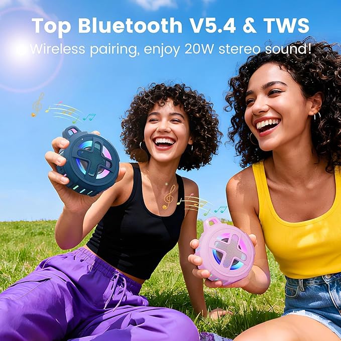 XLEADER X8, Upgraded, Portable Bluetooth Speaker, Certified IP67 Waterproof Shower Speaker, Silicone Case, 10W Bass, 24Hrs Playtime, Small, Floating, RGB Lights, Clip, for Pool Beach Kayak, Sea Blue
