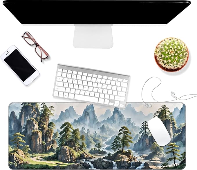 Thin Extended Gaming Mouse Pad （31.5 * 11.8 * 0.08 inch） with Stitched Edges Large Mousepad Long XXL Keyboard and Mouse pad Desk Mat for Gaming Office & Home - Landscape Painting