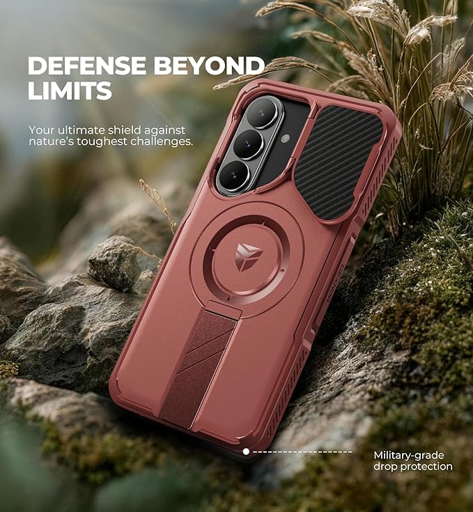 Dexnor for Samsung Galaxy S26 Plus Case with Camera Cover & Adjustable Kickstand & Screen Protector, Compatible with MagSafe, Rugged Shockproof Bumper Cases Magnetic Protective Cover(2026),Maroon Red