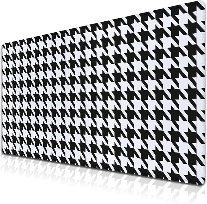 Gaming Mousepad Black and White Desk Mat for Desk Big Mouse Pads Keyboard Pad Home Office Decor Waterproof Non-Slip Rubber Base 35.4" X 15.7" for Game Office, Houndstooth Pattern