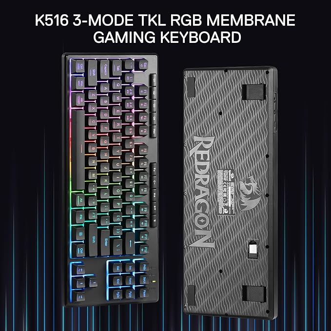 Redragon K516 PRO Shiva TKL RGB Wireless Membrane Gaming Keyboard, 87 Keys Mechanical-Feel Keyboard w/Smooth Linear Switch, On-Board Macro & Multimedia Keys, 16.8M RGB Backlit, Software Supported