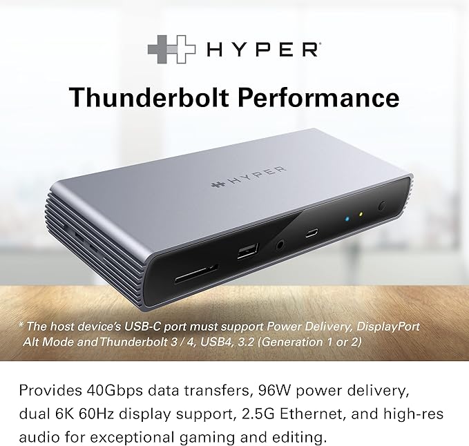 HyperDrive USB-C & Thunderbolt 4 Dock - Dual 6K60Hz Display Support Docking Station, 96W PD Charge, 2.5 Gigabit Ethernet, 10Gbps USB-A File Transfer, 11 Ports