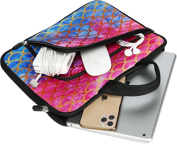 11 11.6 12 12.1 12.5 inches Laptop Sleeve Chromebook Case Ultrabook Case Notebook Sleeve PC Messenger Bag Tablet Case Neoprene Handle Sleeve for Women Men, Two Pockets(Mermaid Scale)