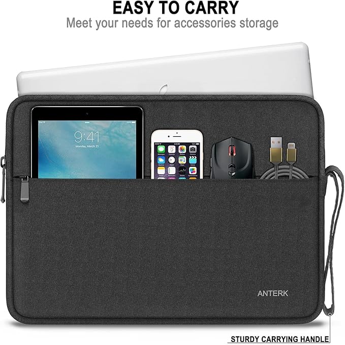 Laptop Sleeve Case 15.4 Inch, Water Resistant Shockproof Protective Computer Cover with Handle, Traveling Carrying Sleeve with Pocket Portable Laptop Bag Compatible for 15 in HP, Dell, Asus, Black