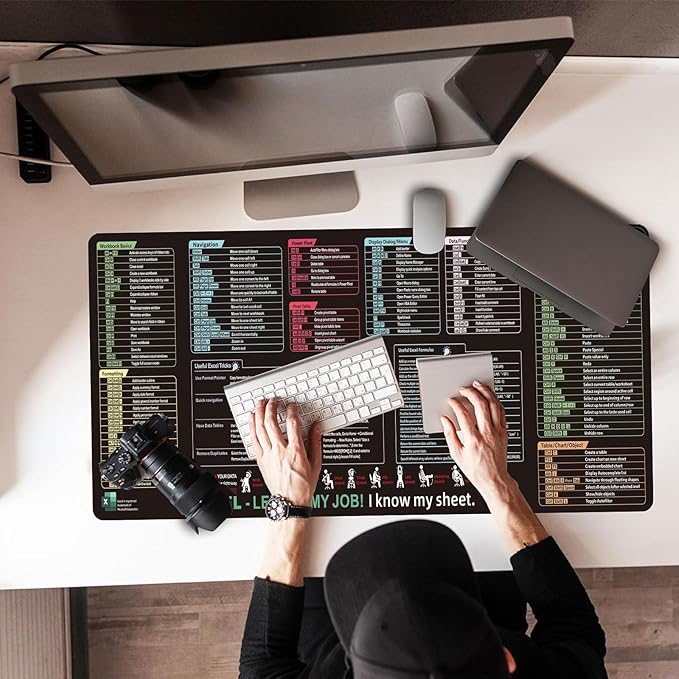 Excel/Word/Power Point/Windows Mouse Pad, Excel Shortcut Keys Mouse Pad - Extended Large XL Cheat Sheet Gaming Mousepad,Non-Slip Stitched Edge Large Gaming Desk Pads,Office Keyboard Mat, 31.5"x11.8"