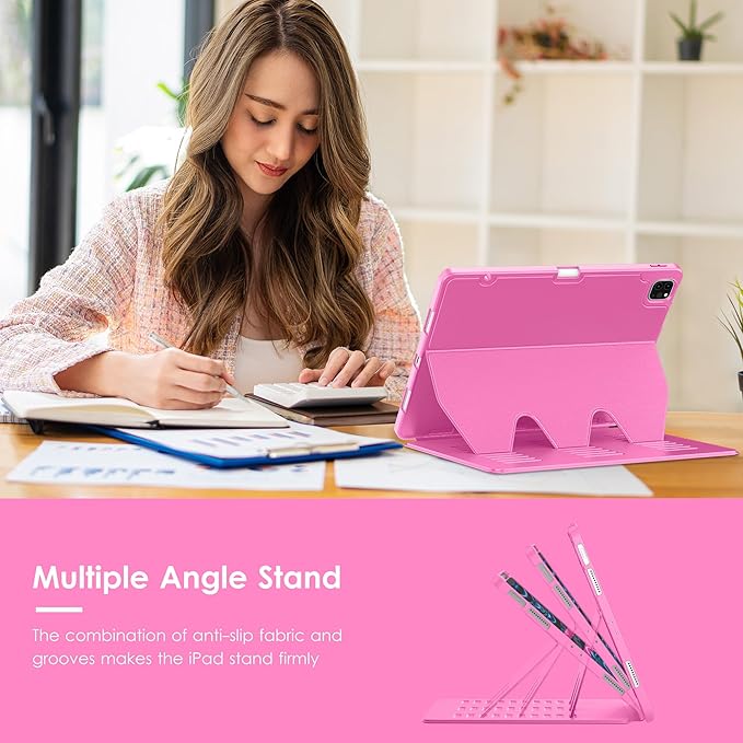 VIKESI Case for iPad Pro 12.9 6th / 5th / 4th / 3rd Generation Case 2022/2021/2020/2018,Multiple Angles Magnetic Stand Cover,Shockproof Soft Back,Pencil Holder,and Auto Sleep/Wake,Rose