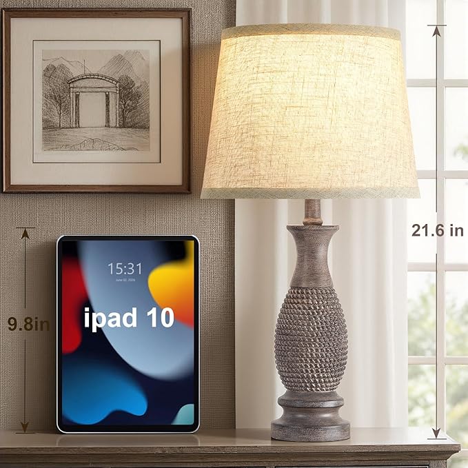 EJIAXIN Table Lamps Set of 2-21.6" Resin Farmhouse Bedside Lamps for Bedroom Living Room, Rustic Nightstand Bedroom Lamp with Rotary Switch for Night Stand End Table