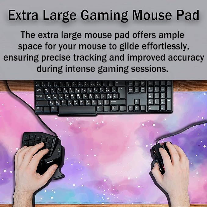 Gaming Pink Mouse Pad Purple Game Mat Big Mouse Pads Desk Mat for Women Computer Mat Pc Gaming Mouse Pad Waterproof Non-Slip Rubber Base 35.4" X 15.7" for Game Office, Starry Sky Cute