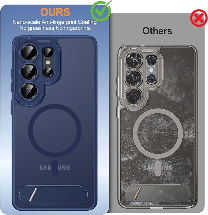 Magnetic for Samsung Galaxy S26 Ultra Case, [Compatible with MagSafe][Full Camera Protection][Built-in Invisible Kickstand] Translucent Matte Phone Case for S26 Ultra 6.9" - Blue