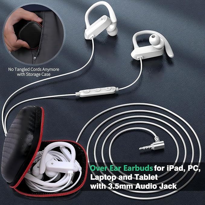 4FT Wired Earbuds for Chromebook Laptop, 3.5mm Jack Plug Over Ear Hook Headphones for PC Student Kid School, Noise Isolate HiFi Stereo Audio Wrap Around Earphones In Ear Headset for Moto G Stylus 2024