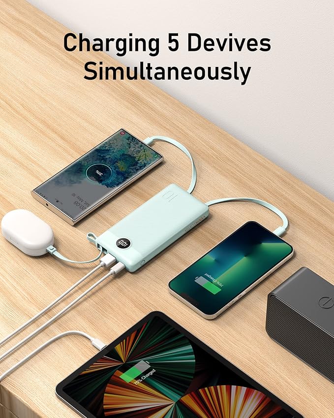 VEEKTOMX Portable Charger Built-in Cables, Power Bank for iPhone, Fast Charge USB C Battery Pack Travel Essentials Powerbank Compatible with iPhone 17/16/15/14, Samsung S25/24