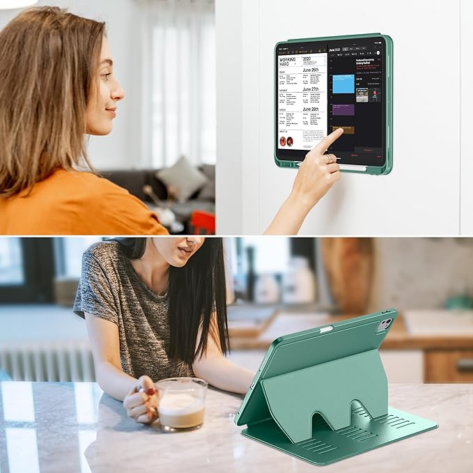 VIKESI Case for iPad iPad Pro 13-inch M5 or M4 Released in 2025 or 2024,Multiple Angles Magnetic Stand Cover,Shockproof Soft Back,Pencil Holder,and Auto Sleep/Wake,Green