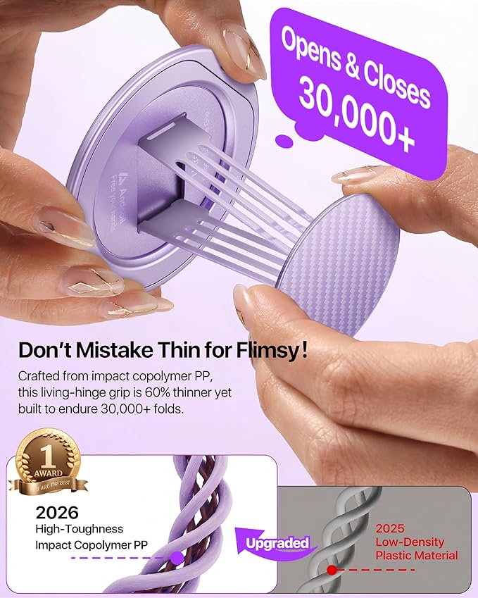 andobil [2026 Ultra-Thin] Magnetic Phone Grip for MagSafe [360° Rotate] Magnetic Cell Phone Ring Holder & Kickstand for MagSafe Accessories & iPhone 17 Air 16 Pro Max Plus 15 14 13 12, Purple
