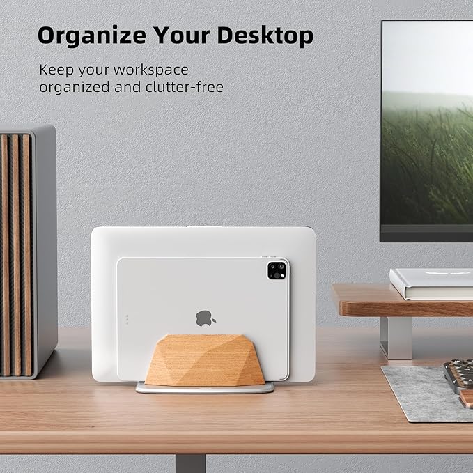 AFOOYO Vertical Laptop Stand - Wooden Adjustable Laptop Holder,Desktop Dock Compatible with All MacBook, Surface,Chromebook,Dell & More(Beechwood)