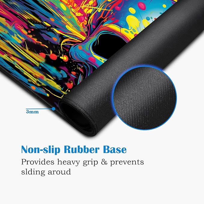 Desk Pad Mat Gaming Mouse Pads with Coasters Set, Stitched Edges Design Mouse Pad XXL Large Mouse Pad for Laptop Computers Color Skull Desk Writing Mat for Office & Home 31.5x 11.8