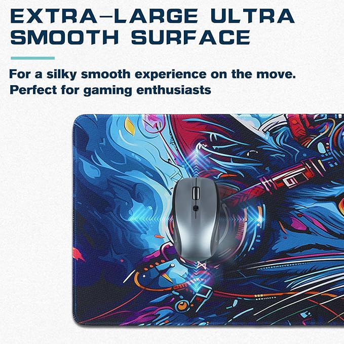 Mouse Pad Gaming - Desk Mat for Keyboard and Mouse - Cool Cat Head Large Mouse Pads for Desk, Gaming Mousepad with Non-Slip Base, Desks Pad (31.5" X 11.8") for Game, Office and Home