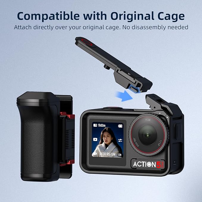 Grip Kit for DJI OSMO Action 5 Pro (for Original Cage), Handle Holder Expansion Mount DSLR Style with Shutter Button for DJI Osmo Action 5 Pro 4 3 Camera Accessories