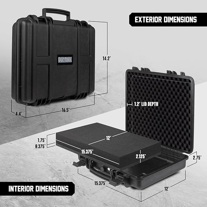 Durabox All Weather Hard Case 16 x 14 x 4” - TSA Approved Hard Shell Travel Case with Customizable Foam for Laptops, Electronics, Guns, Pistols and Other Gear