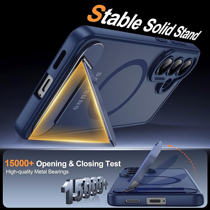 Magnetic for Samsung Galaxy S26 Case, [Compatible with MagSafe][Full Camera Protection][Built-in Invisible Kickstand] Translucent Matte Phone Case for S26 6.3" - Blue