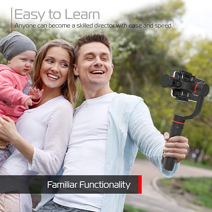 Tzumi SteadyGo Smartphone Stabilizing Gimbal – Motorized Rechargeable 3-Axis Handheld Gimbal for Smooth, Steady Digital Photography and Advanced Video Filming Techniques, Black (5643AMZ)