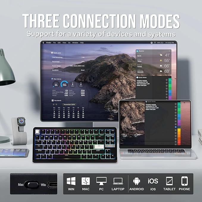 EPOMAKER TH85 QMK/VIA Wireless Gaming Keyboard, BT5.0/2.4GHz/USB-C, Hot Swappable Pre-lubed Custom Creamy Jade Linear Switches, Gasket Creamy Keyboard for PC/Mac/Office/Gaming (Black)