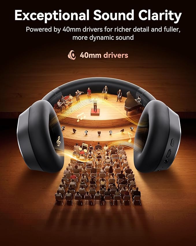 bmani Hybrid Active Noise Cancelling Headphones,120H Playtime Wireless Headphones Bluetooth 6.0 with Power Display, 6-Mic ENC Calls, 360° Spatial Audio Over Ear Headphones Headset for Travel Game