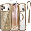 Meifigno Designed for iPhone 17 Pro Case 6.3", [Glitter Card & Wrist Strap] [Compatible with MagSafe] [2X HD Screen Protectors] Surround Raised Lens Protection for 17 Pro Case Women, Desert Titanium