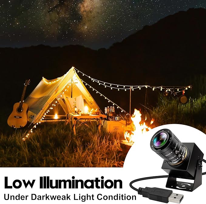 4K Webcam 1080P@120fps USB Steaming Camera with 3.6-10mm Varifocal Manual Lens,12Megapixel UVC Free Driver Compatible Computer, Plug and Play for Conferencing 3D Printer Industrial Security