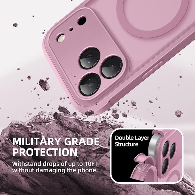 BERFY for iPhone 17 Pro Case, Compatible with MagSafe, Built-in Privacy Screen Protector, Camera Protection, Shockproof Full Body Phone Case 6.3", Translucent Palevioletred